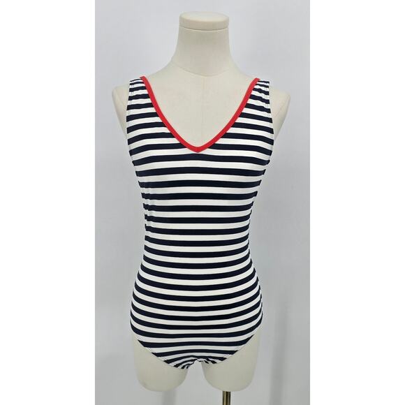 Boden Navy/White Jump In VNeck One Piece Suit Preppy Modern Coastal